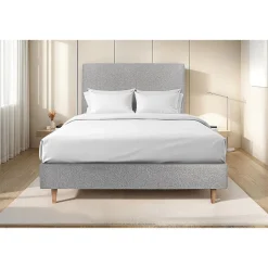 Lit avec tête de lit bouclette et sommier tapissier - Lit en bois massif