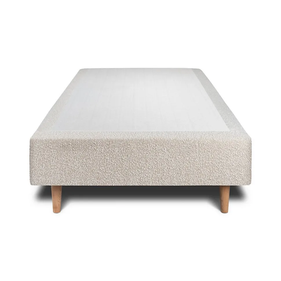 Lit avec tête de lit bouclette et sommier tapissier - Lit en bois massif