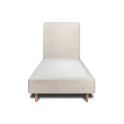 Lit avec tête de lit bouclette et sommier tapissier - Lit en bois massif