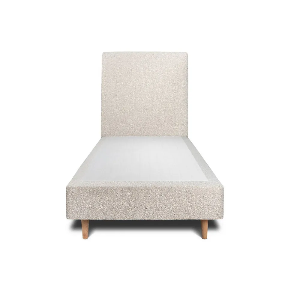 Lit avec tête de lit bouclette et sommier tapissier - Lit en bois massif