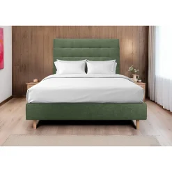 Lit avec tête de lit capitonnée tissu et sommier tapissier - Lit en bois massif