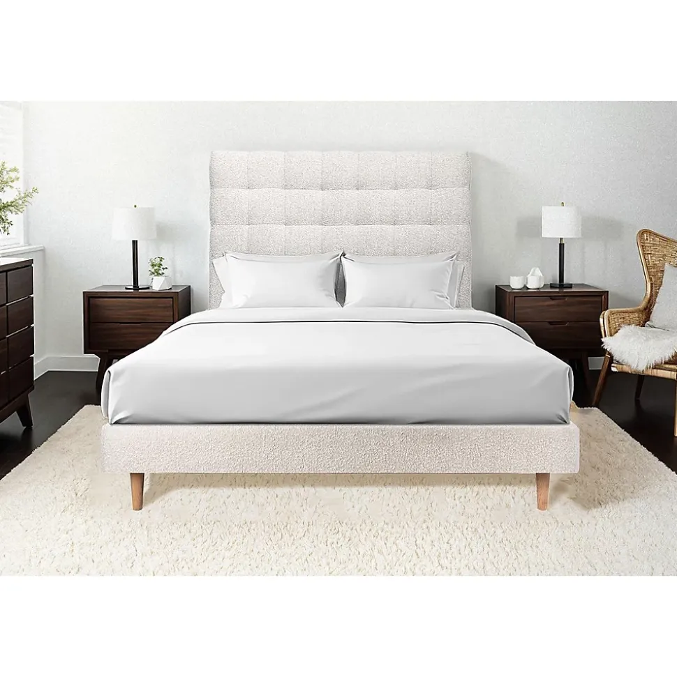 Lit avec tête de lit capitonnée et sommier tapissier - Lit en bois massif