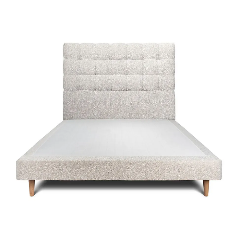 Lit avec tête de lit capitonnée et sommier tapissier - Lit en bois massif