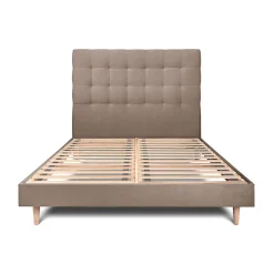 Lit avec tête de lit capitonnée velours et sommier kit - Lit en bois massif