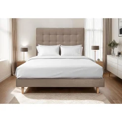 Lit avec tête de lit capitonnée velours et sommier kit - Lit en bois massif