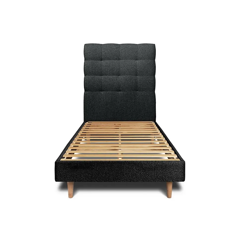 Lit avec tête de lit capitonnée et sommier kit - Lit en bois massif