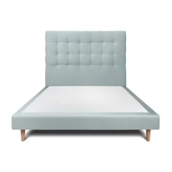 Lit avec tête de lit capitonnée velours et sommier - Lit en bois massif