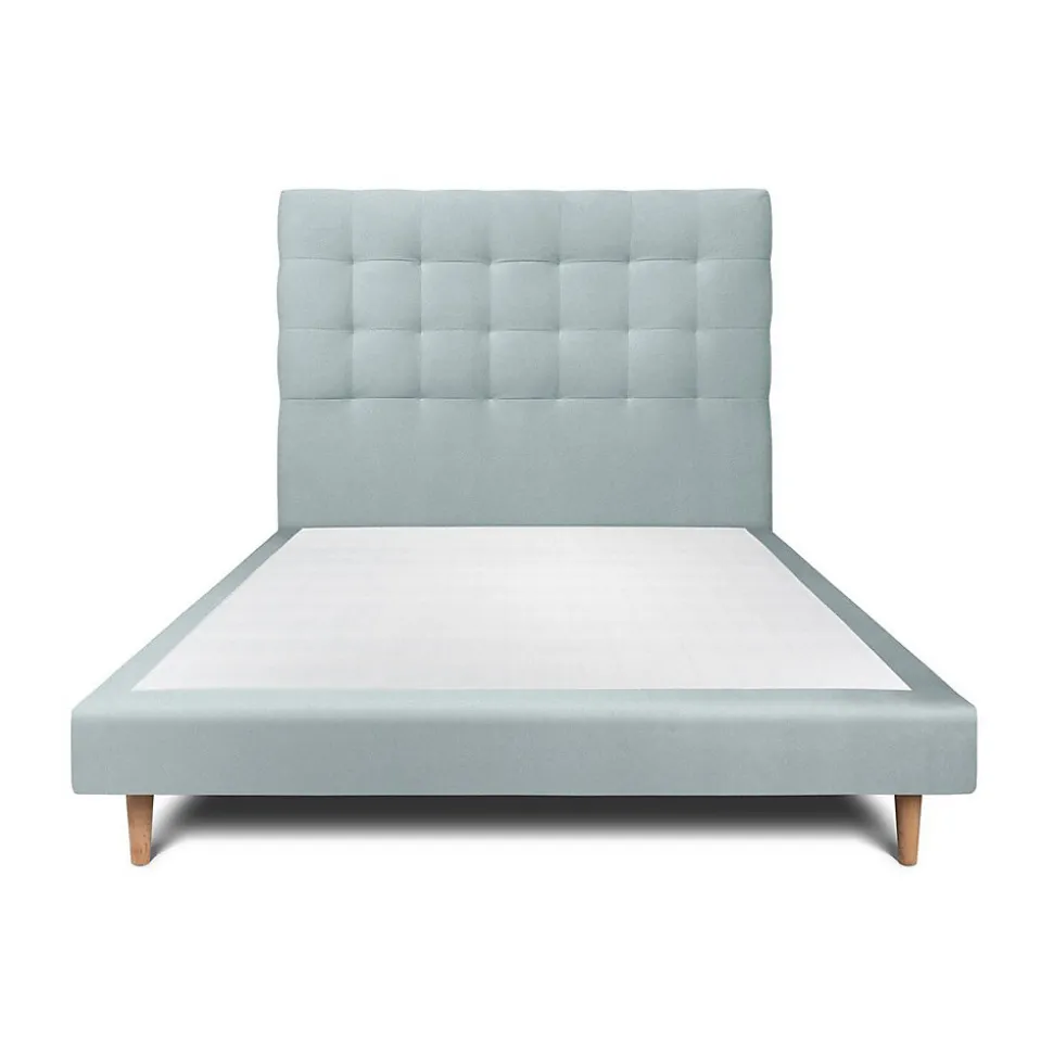 Lit avec tête de lit capitonnée velours et sommier - Lit en bois massif