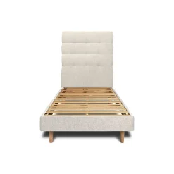 Lit avec tête de lit capitonnée tissu et sommier kit - Lit en bois massif