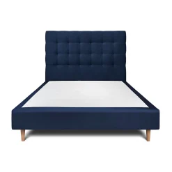 Lit avec tête de lit capitonnée velours et sommier - Lit en bois massif
