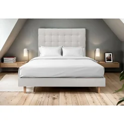 Lit avec tête de lit capitonnée velours et sommier kit - Lit en bois massif