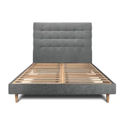 Lit avec tête de lit capitonnée tissu et sommier kit - Lit en bois massif