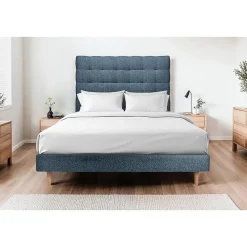 Lit avec tête de lit capitonnée et sommier tapissier - Lit en bois massif