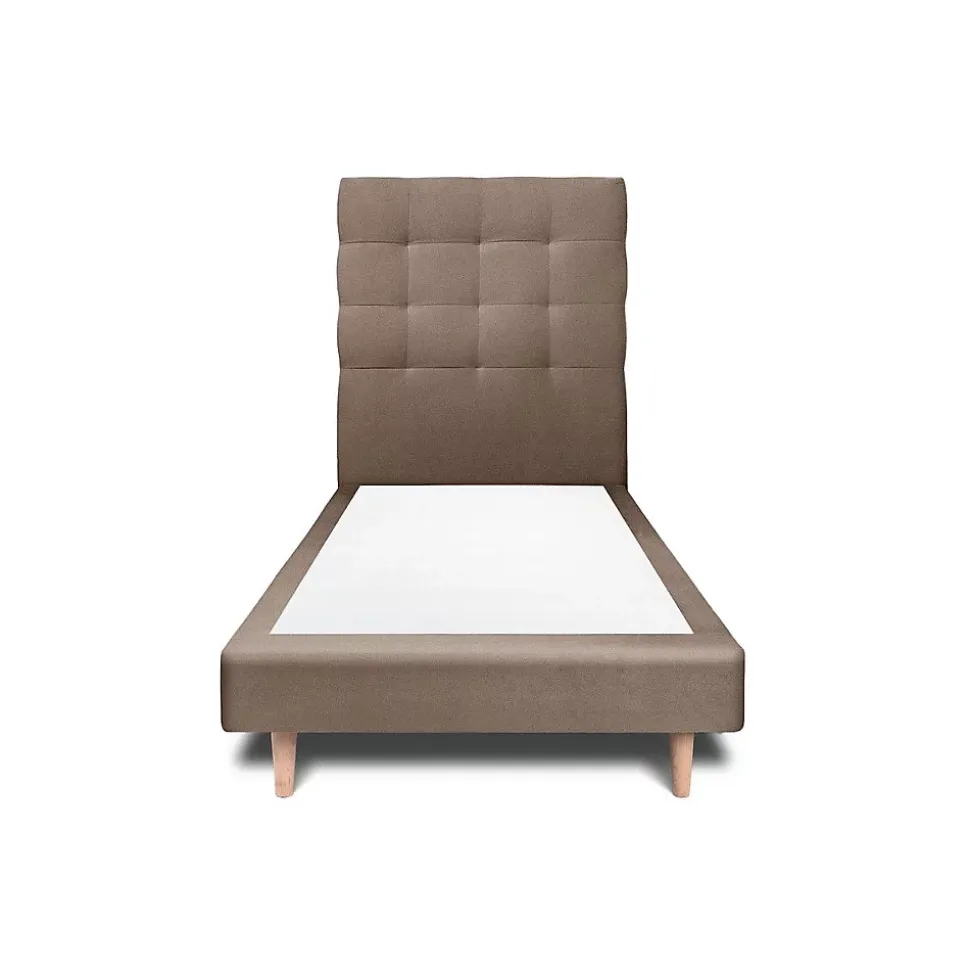 Lit avec tête de lit capitonnée velours et sommier - Lit en bois massif