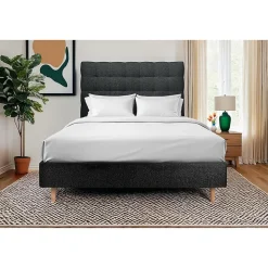 Lit avec tête de lit capitonnée et sommier tapissier - Lit en bois massif