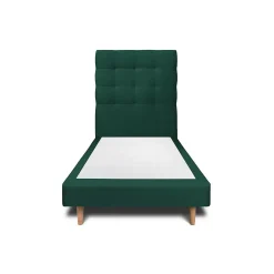 Lit avec tête de lit capitonnée velours et sommier - Lit en bois massif