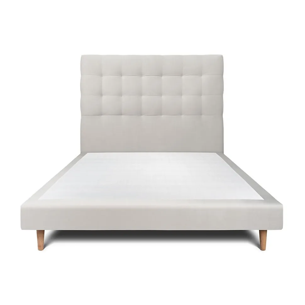 Lit avec tête de lit capitonnée velours et sommier - Lit en bois massif