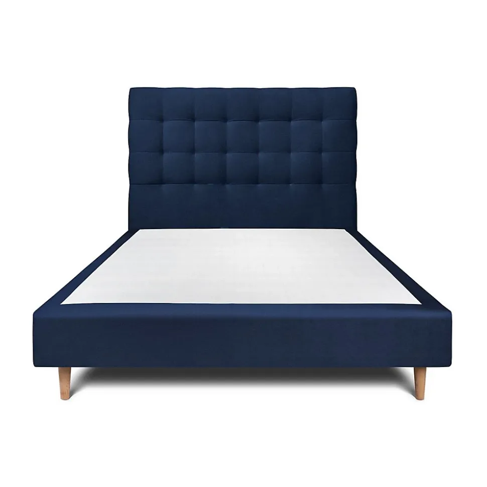 Lit avec tête de lit capitonnée velours et sommier - Lit en bois massif