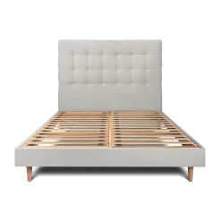 Lit avec tête de lit capitonnée velours et sommier kit - Lit en bois massif