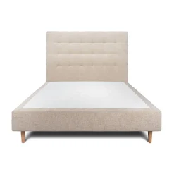 Lit avec tête de lit capitonnée tissu et sommier tapissier - Lit en bois massif