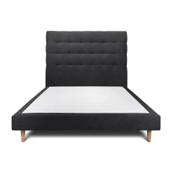 Lit avec tête de lit capitonnée tissu et sommier tapissier - Lit en bois massif