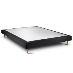 Lit avec tête de lit capitonnée tissu et sommier tapissier - Lit en bois massif