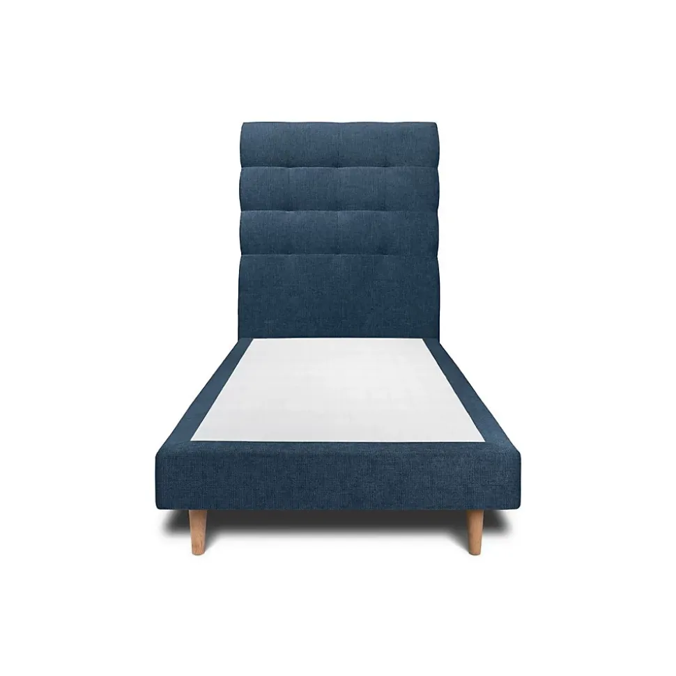 Lit avec tête de lit capitonnée tissu et sommier tapissier - Lit en bois massif