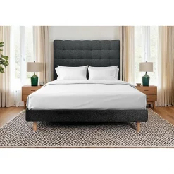 Lit avec tête de lit capitonnée et sommier kit - Lit en bois massif