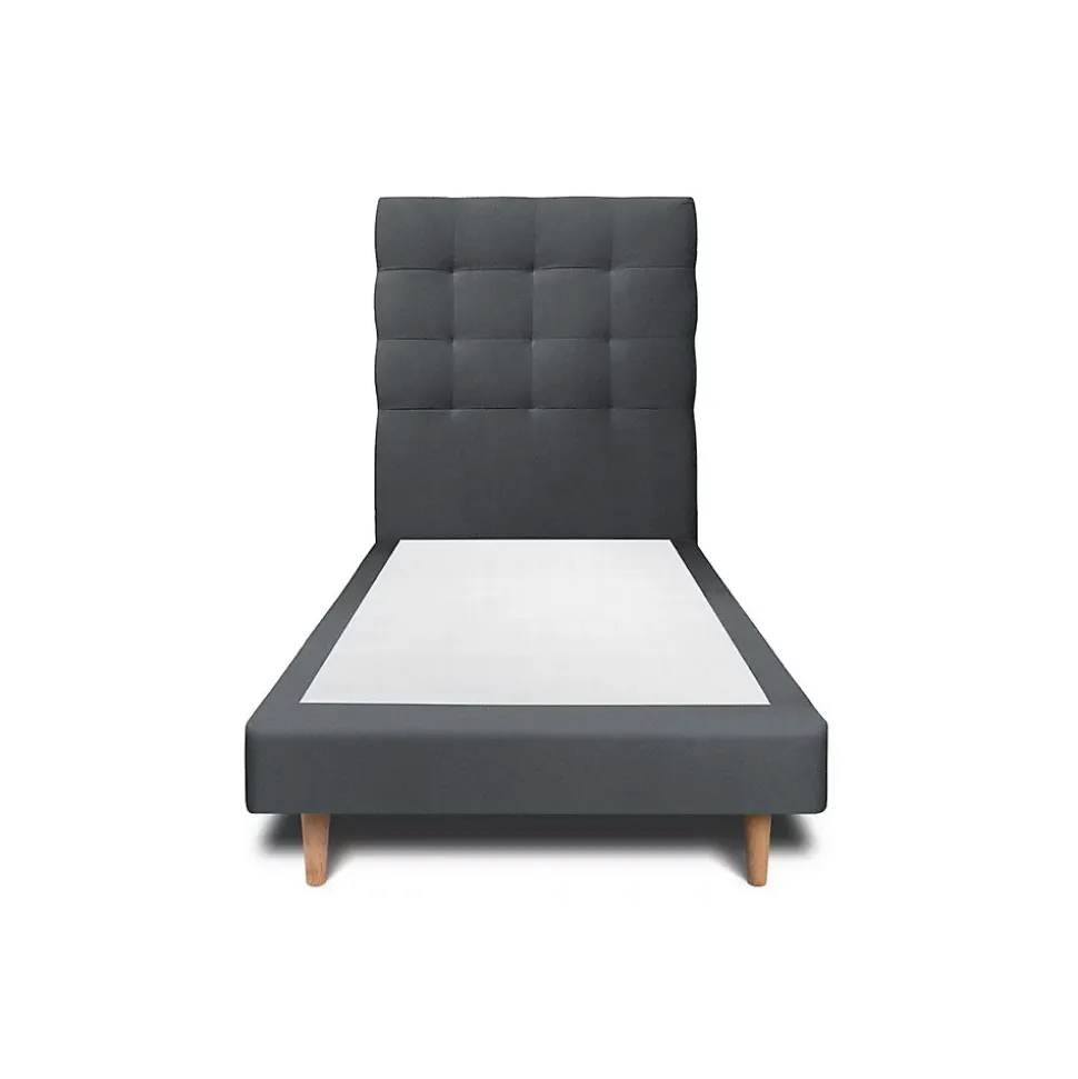 Lit avec tête de lit capitonnée velours et sommier - Lit en bois massif
