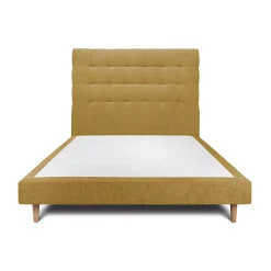 Lit avec tête de lit capitonnée tissu et sommier tapissier - Lit en bois massif