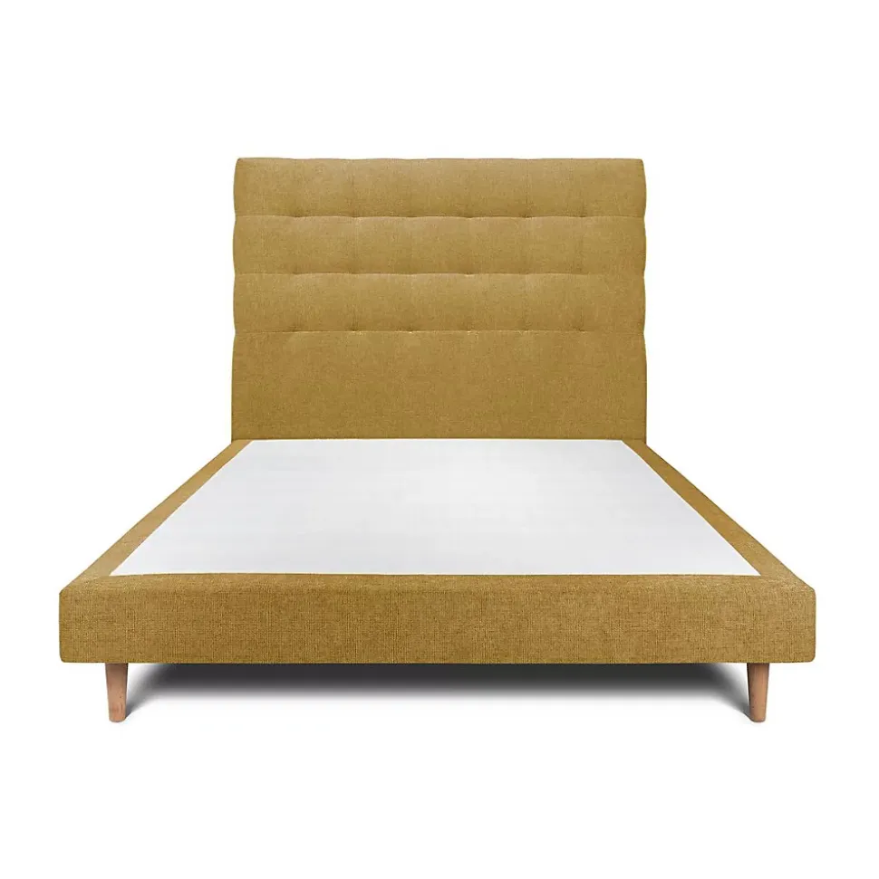 Lit avec tête de lit capitonnée tissu et sommier tapissier - Lit en bois massif