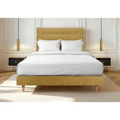 Lit avec tête de lit capitonnée tissu et sommier tapissier - Lit en bois massif