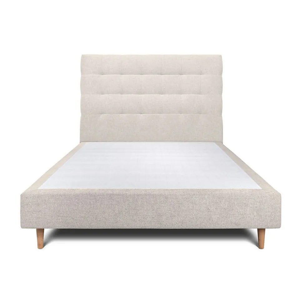 Lit avec tête de lit capitonnée tissu et sommier tapissier - Lit en bois massif