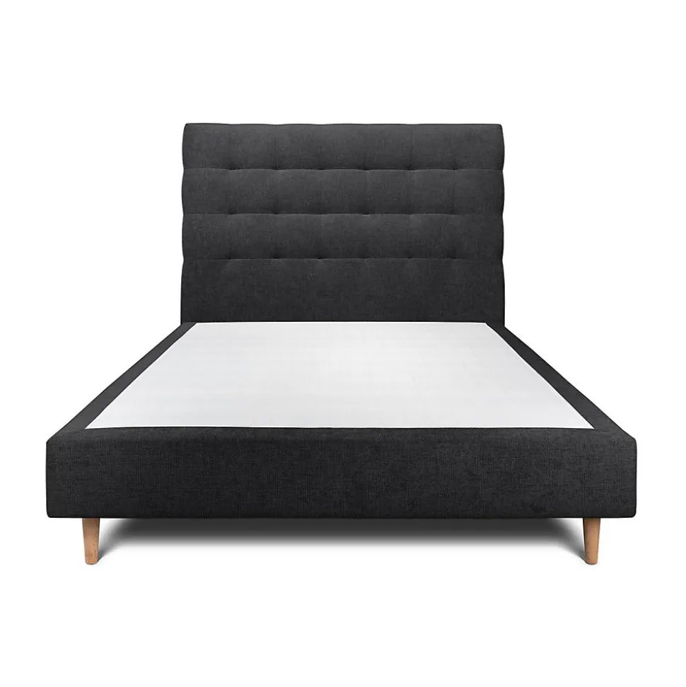 Lit avec tête de lit capitonnée tissu et sommier tapissier - Lit en bois massif