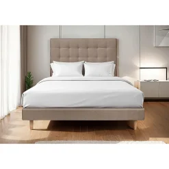 Lit avec tête de lit capitonnée velours et sommier - Lit en bois massif