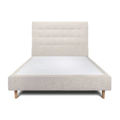 Lit avec tête de lit capitonnée tissu et sommier tapissier - Lit en bois massif