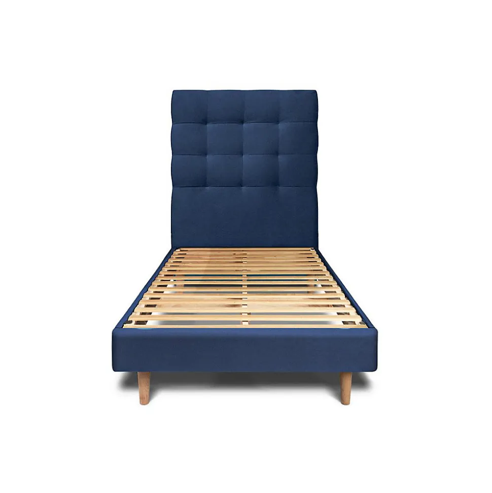 Lit avec tête de lit capitonnée velours et sommier kit - Lit en bois massif