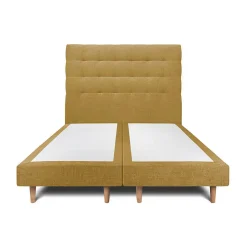 Lit avec tête de lit capitonnée tissu et sommier tapissier - Lit en bois massif