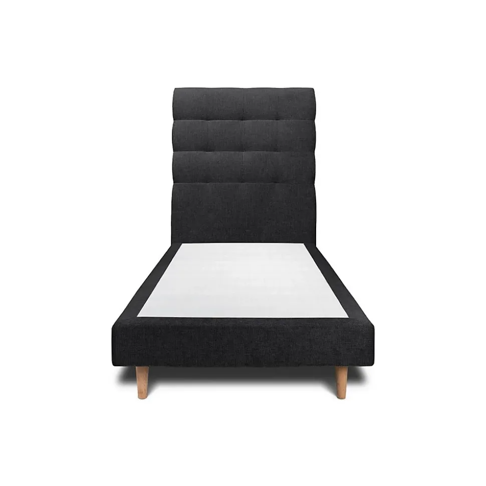 Lit avec tête de lit capitonnée tissu et sommier tapissier - Lit en bois massif