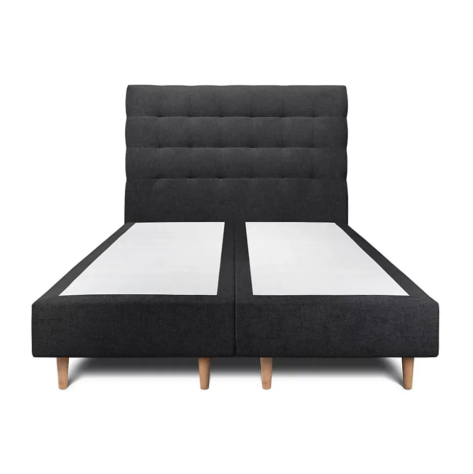 Lit avec tête de lit capitonnée tissu et sommier tapissier - Lit en bois massif