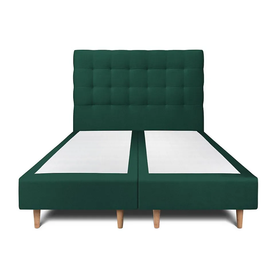 Lit avec tête de lit capitonnée velours et sommier - Lit en bois massif