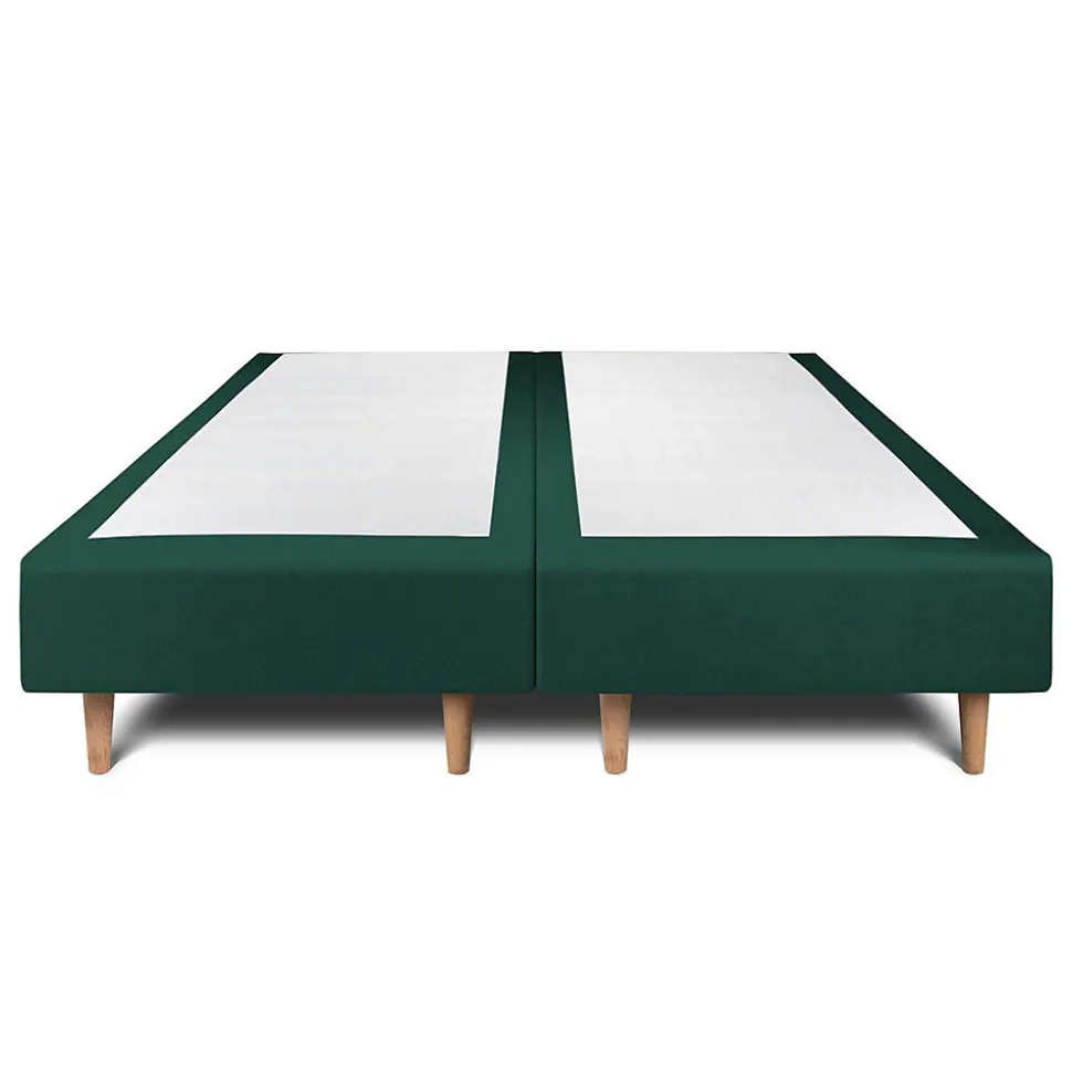 Lit avec tête de lit capitonnée velours et sommier - Lit en bois massif