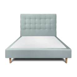 Lit avec tête de lit capitonnée velours et sommier - Lit en bois massif