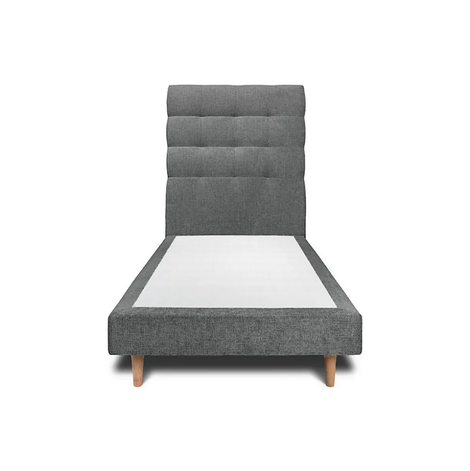 Lit avec tête de lit capitonnée tissu et sommier tapissier - Lit en bois massif