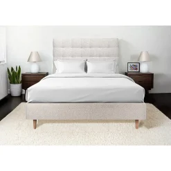 Lit avec tête de lit capitonnée et sommier tapissier - Lit en bois massif