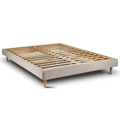 Lit avec tête de lit capitonnée tissu et sommier kit - Lit en bois massif