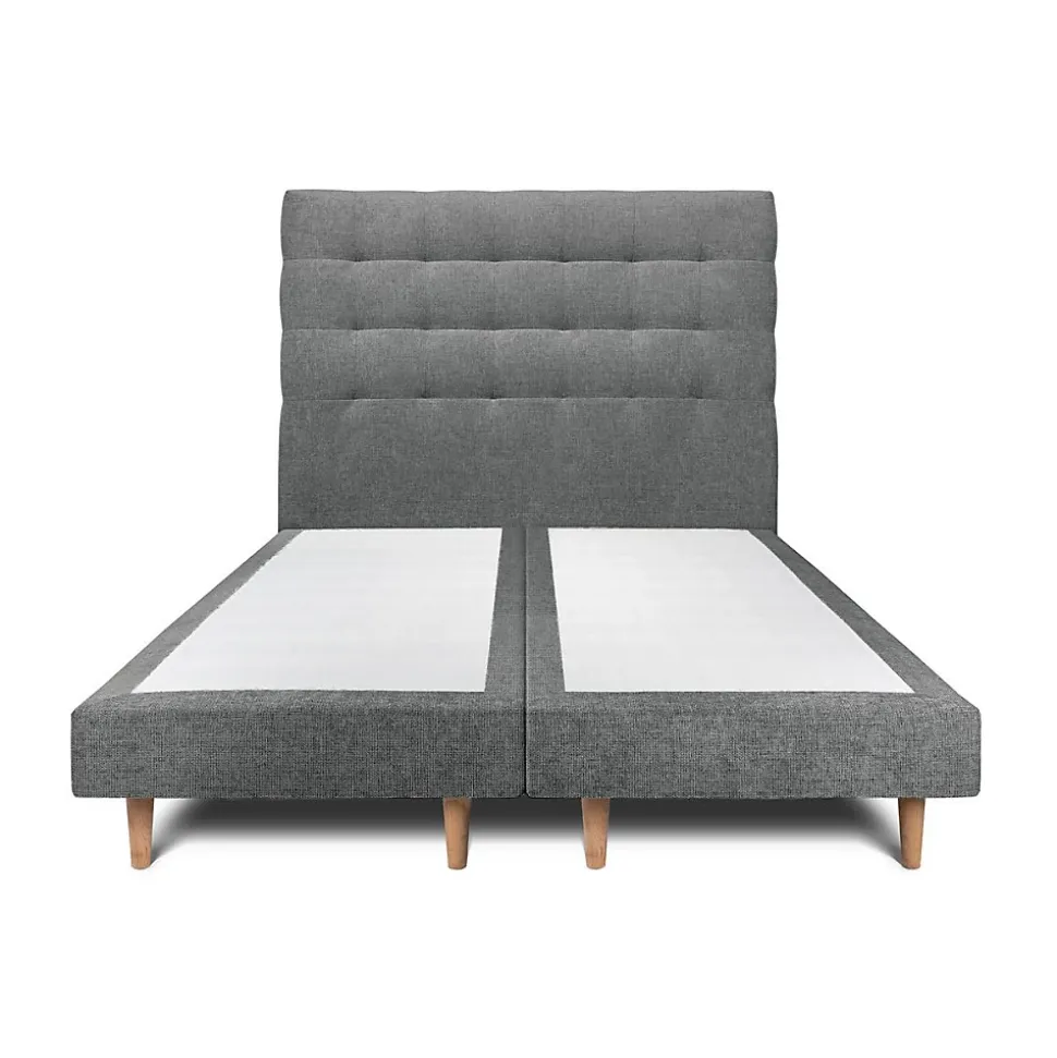 Lit avec tête de lit capitonnée tissu et sommier tapissier - Lit en bois massif