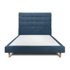 Lit avec tête de lit capitonnée tissu et sommier tapissier - Lit en bois massif