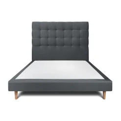 Lit avec tête de lit capitonnée velours et sommier - Lit en bois massif