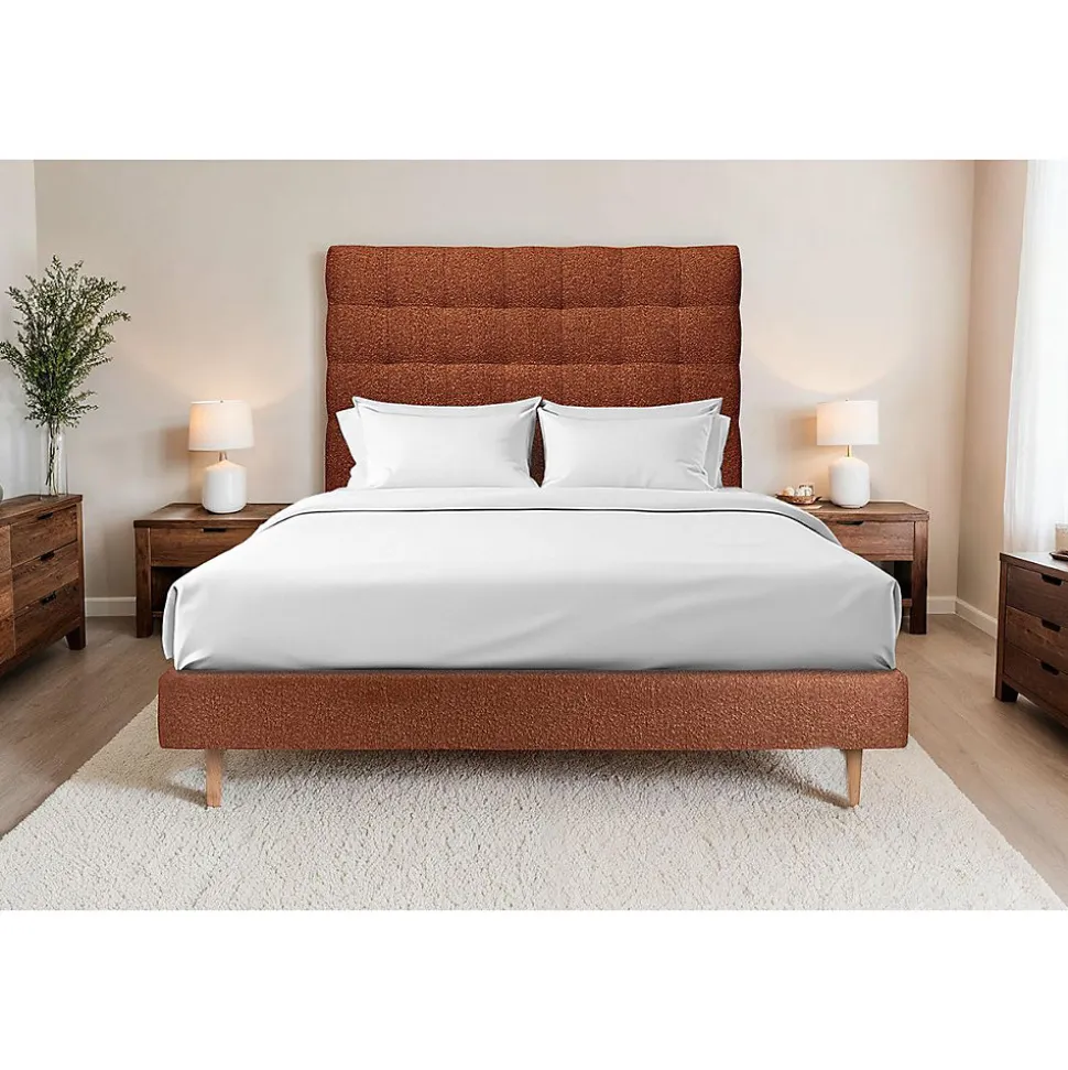 Lit avec tête de lit capitonnée et sommier tapissier - Lit en bois massif